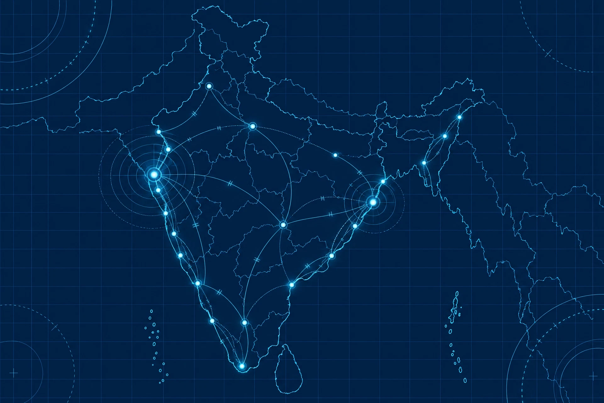 Illustrative map of India showing Elektronik Lab service coverage along the coastline
